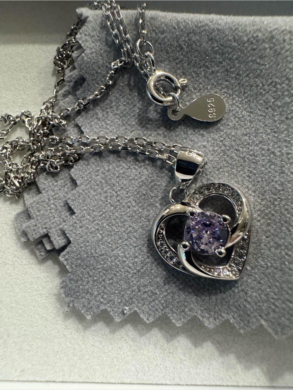 Sterling Silver Heart Pendant Necklace with lavender amethyst Center Stone